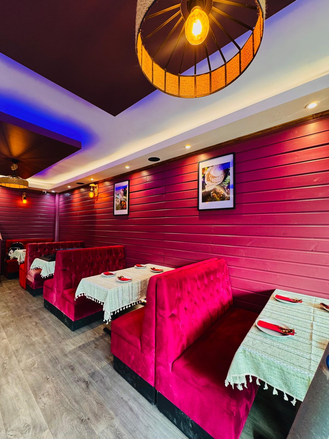 Velvet booth seating at InDish, Exeter