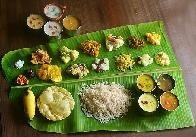 Sadhya feast on a banana leaf at InDish, Exeter
